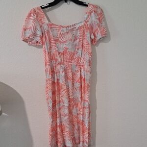 ROXY Sheath Dress Girls Size 14 Coral Blue Hawaiian Viscose Ruched Sweetheart.